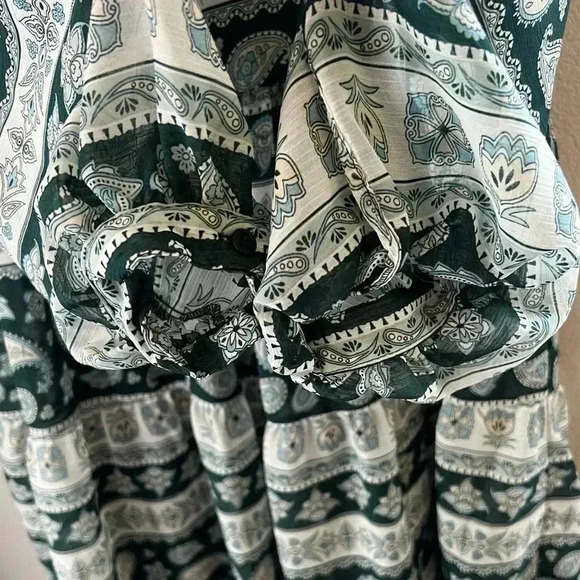 Wrangler retro Hunter Paisley knee length hunter green sheer flowy dress women’s - Picture 8 of 13